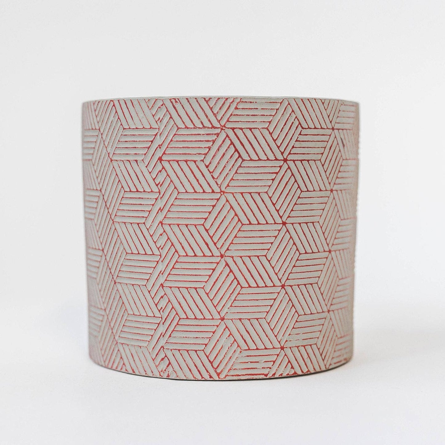 Red Geometric Cement Planter Pot