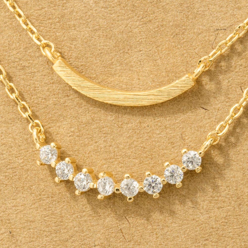 Layered Rhinestone Curved Bar Necklace: G