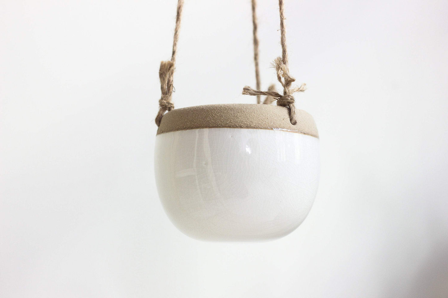 Ceramic Hanging Planter Pot White and Beige: 5"