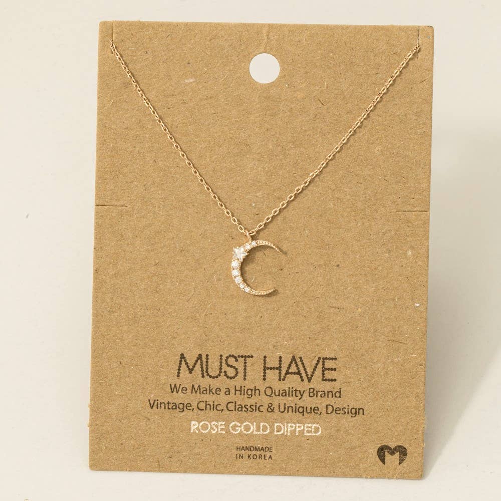 Pave Crescent Moon Pendant Necklace: S