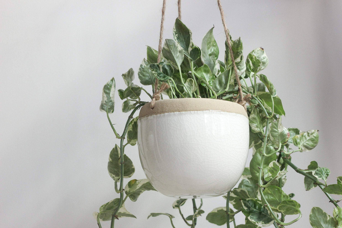 Ceramic Hanging Planter Pot White and Beige: 5"