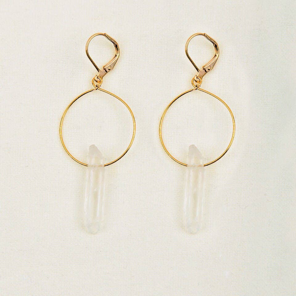 Quartz Hoop Earrings: Gold