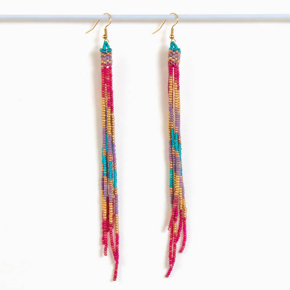 Beaded Fringe Duster Earrings: Moroccan