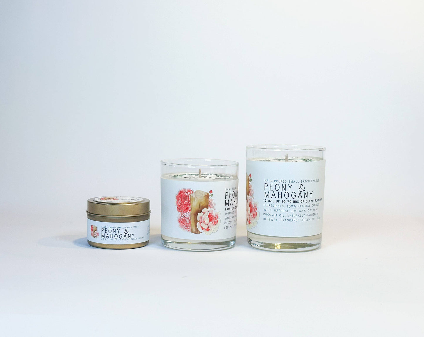 Peony & Mahogany - Just Bee Candle: 13 oz (up to 70 hrs of clean burning)