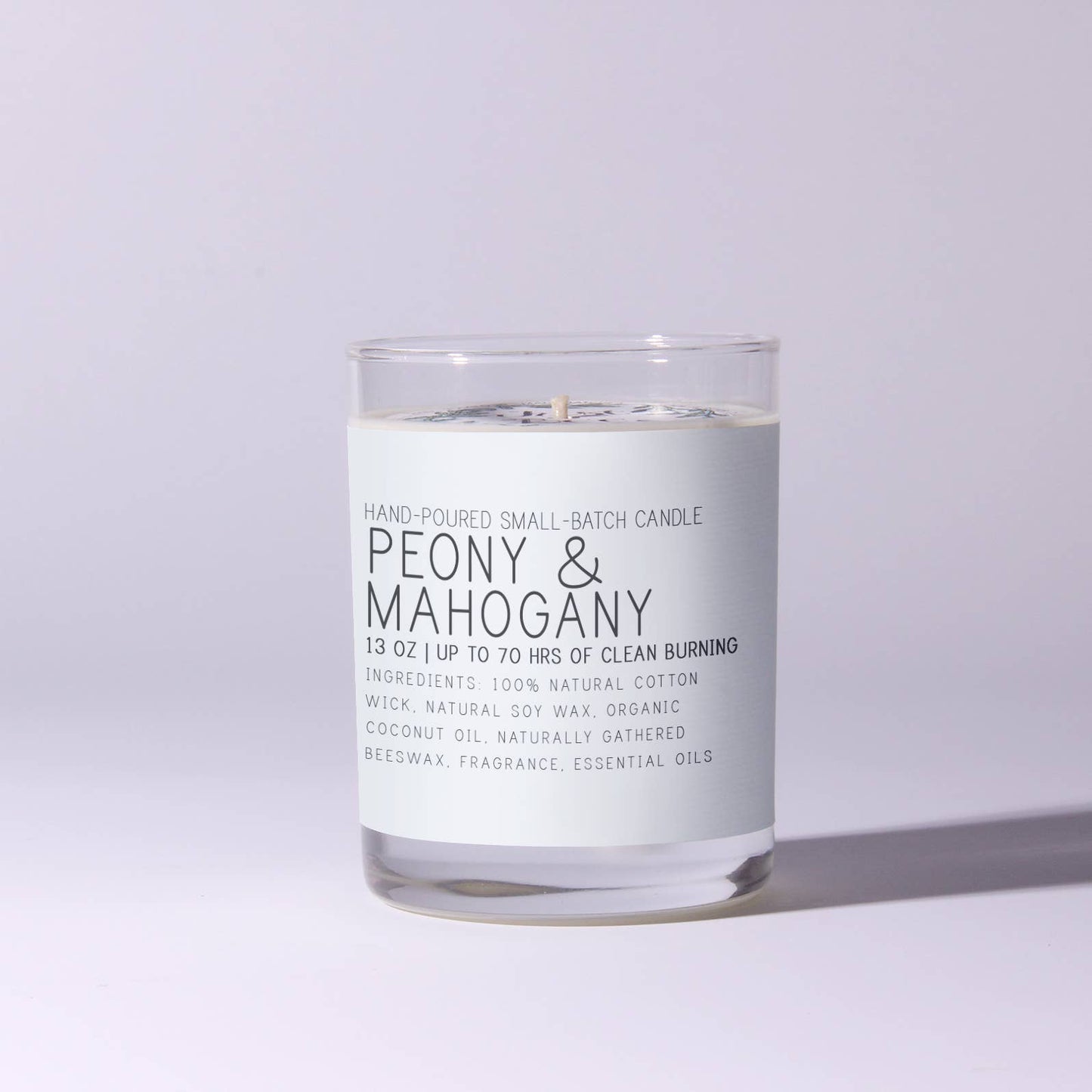 Peony & Mahogany - Just Bee Candle: 13 oz (up to 70 hrs of clean burning)