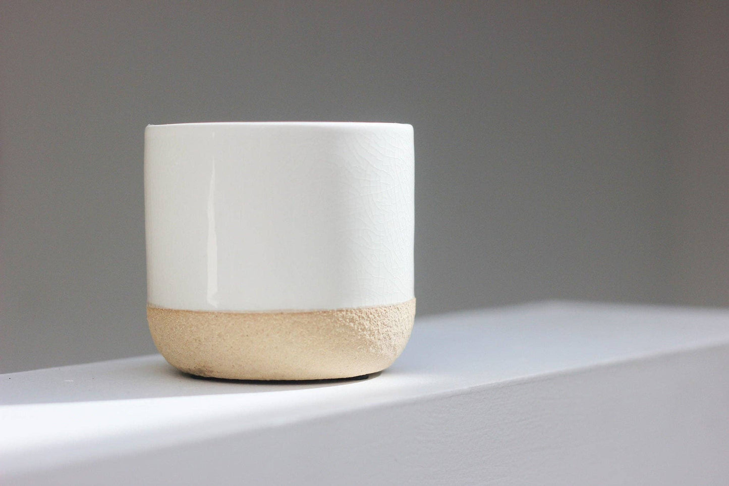 Small Ceramic Planter Pot White on Beige: 5"