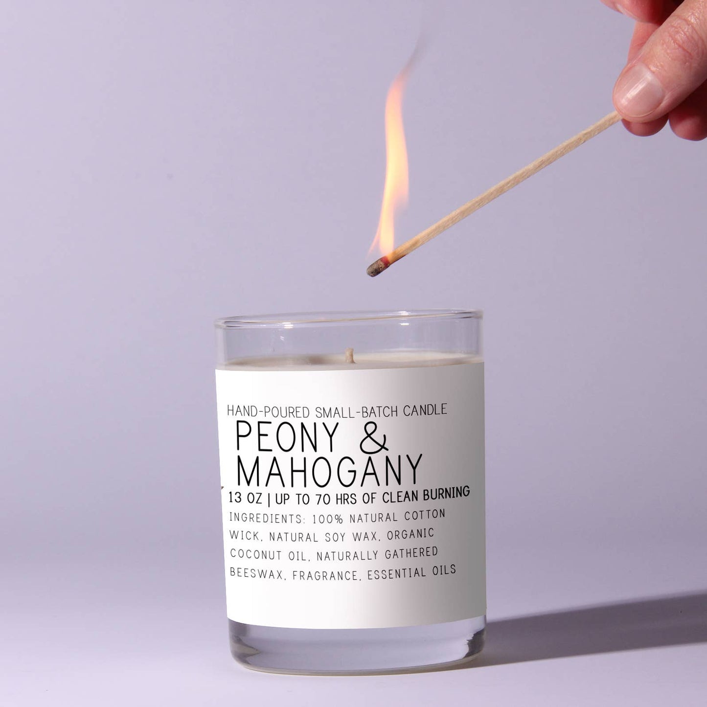 Peony & Mahogany - Just Bee Candle: 13 oz (up to 70 hrs of clean burning)