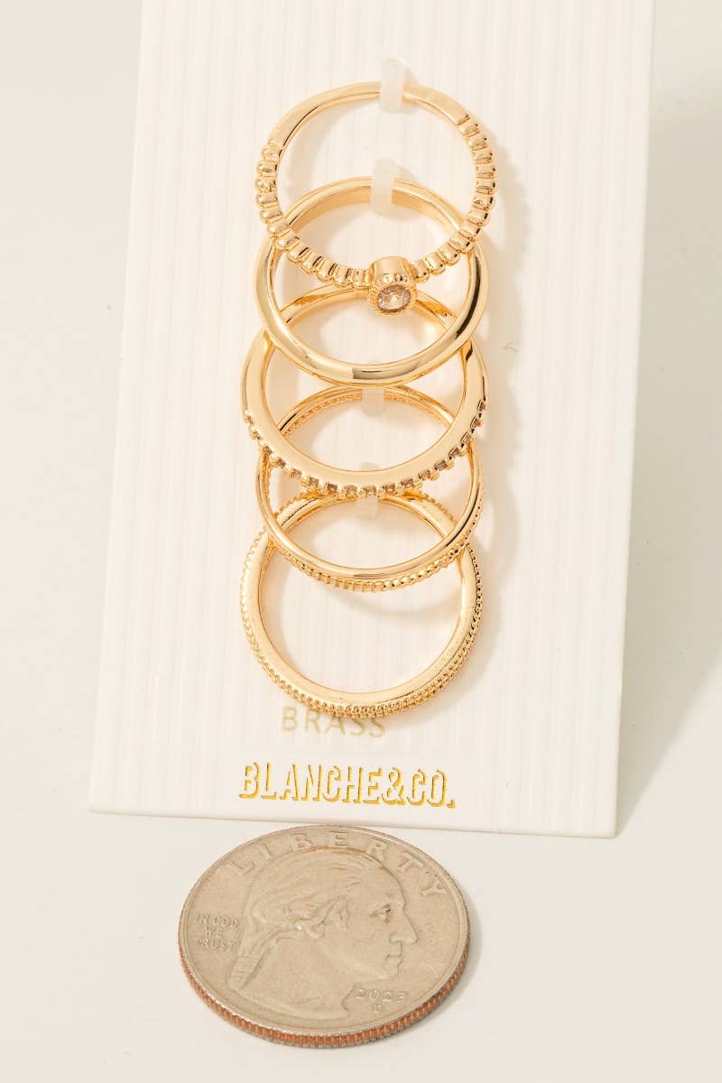 5Pc Mixed Cz Pave Band Rings Set: G