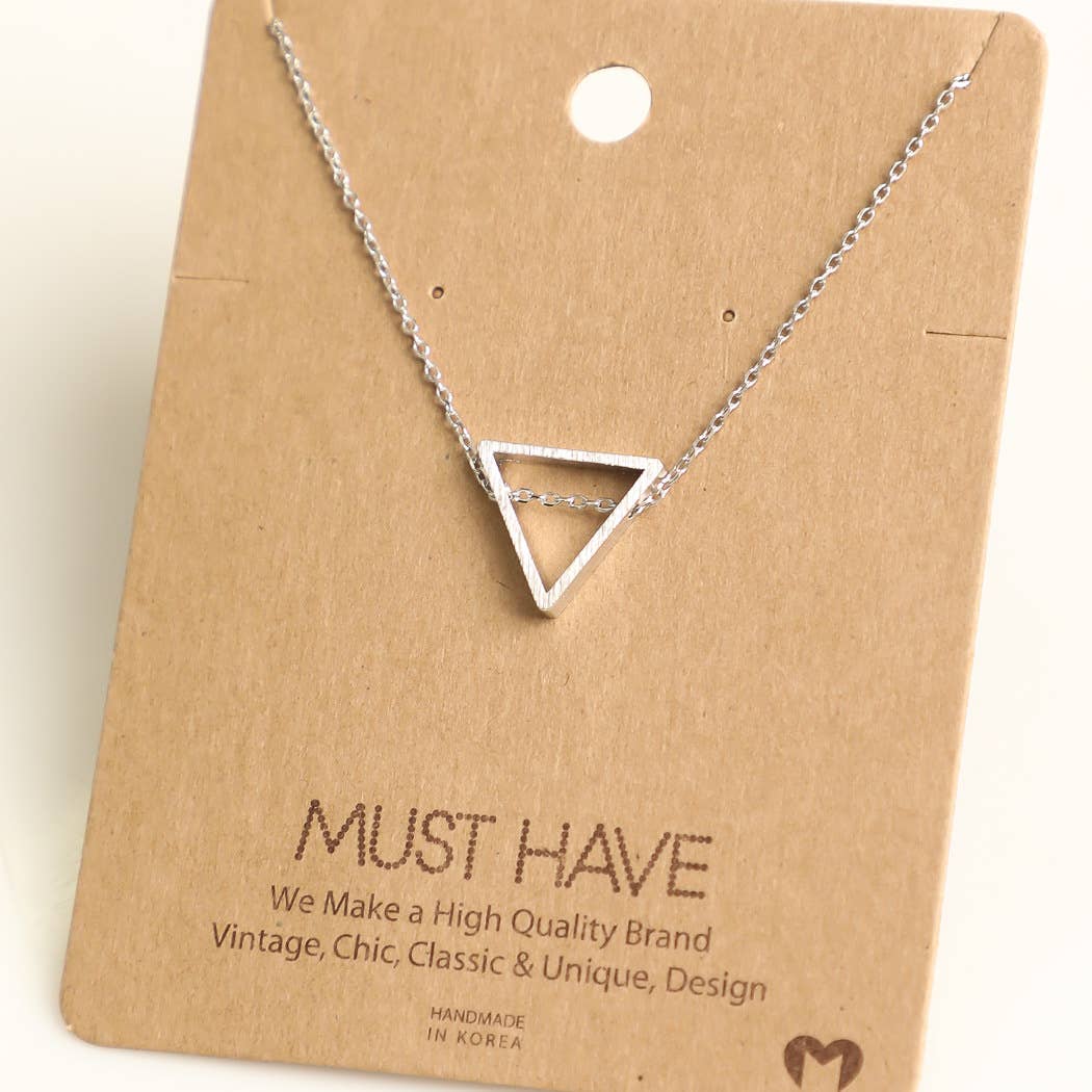 Brushed Triangle Cut Out Pendant Necklace: S