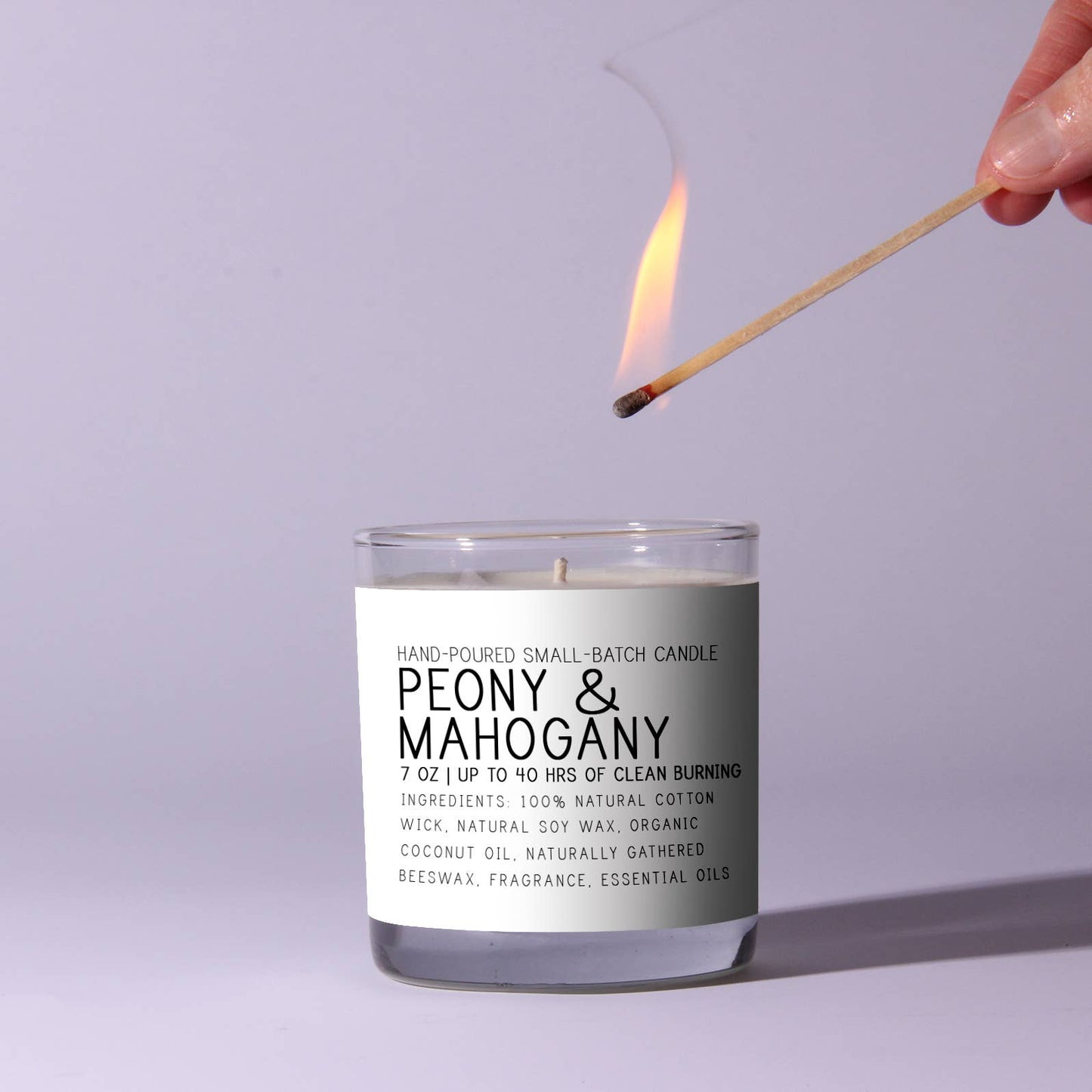 Peony & Mahogany - Just Bee Candle: 13 oz (up to 70 hrs of clean burning)