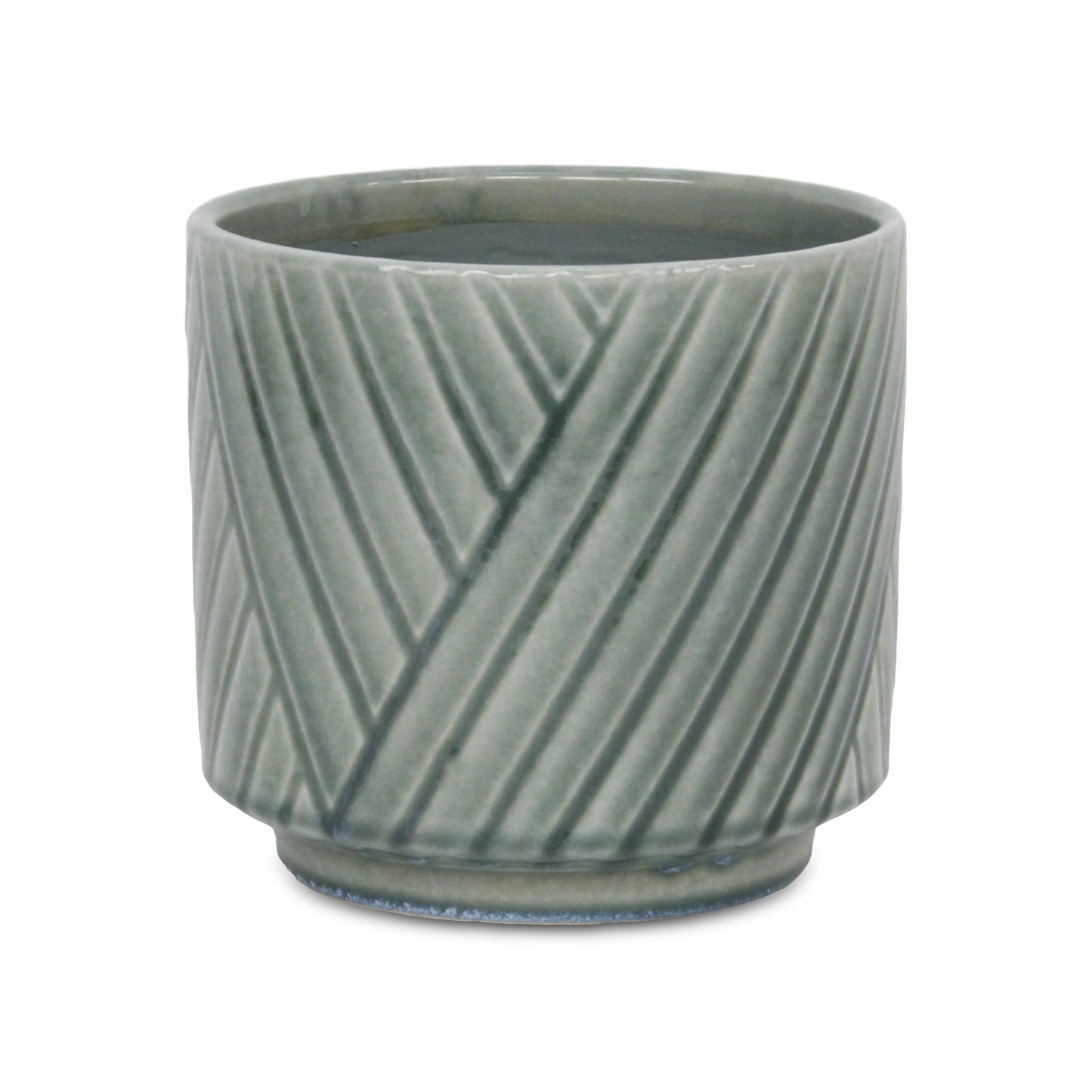 Parlora Crossed Diagonal Pattern Sage Ceramic Pot-7"