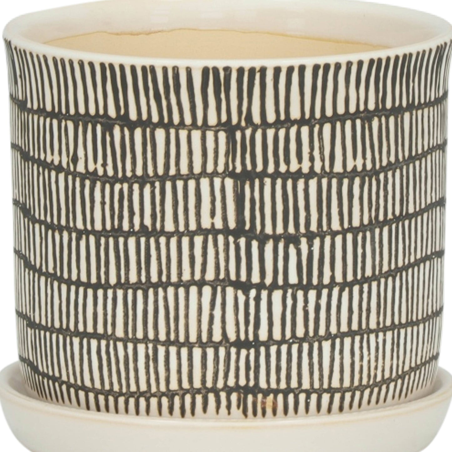Ivory Pot with Black Lines