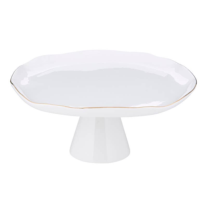 White Pedestal Tray with Gold-Large