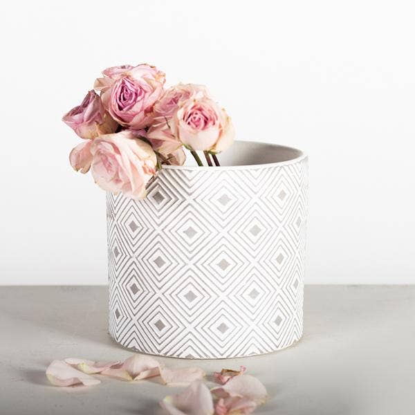 Geometric Cement Planter- Grey/White