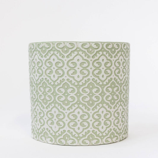 Sage Green Planter Pot with Lace design