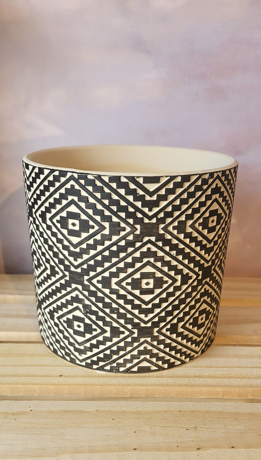 Aztec Black and Cream Planter Pot