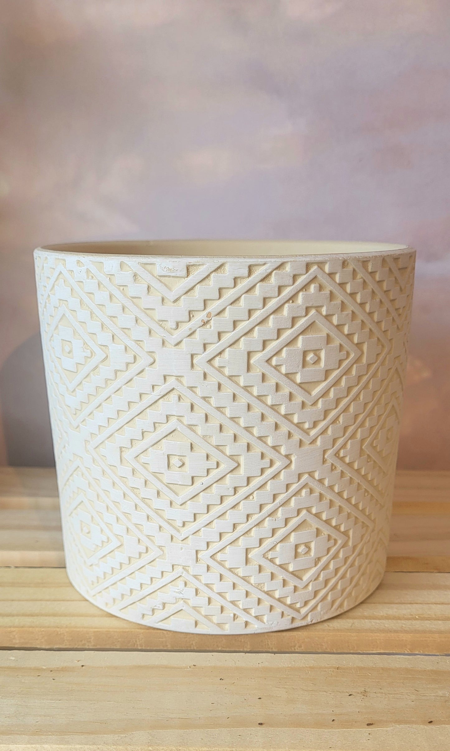Aztec Cream and White Planter Pot