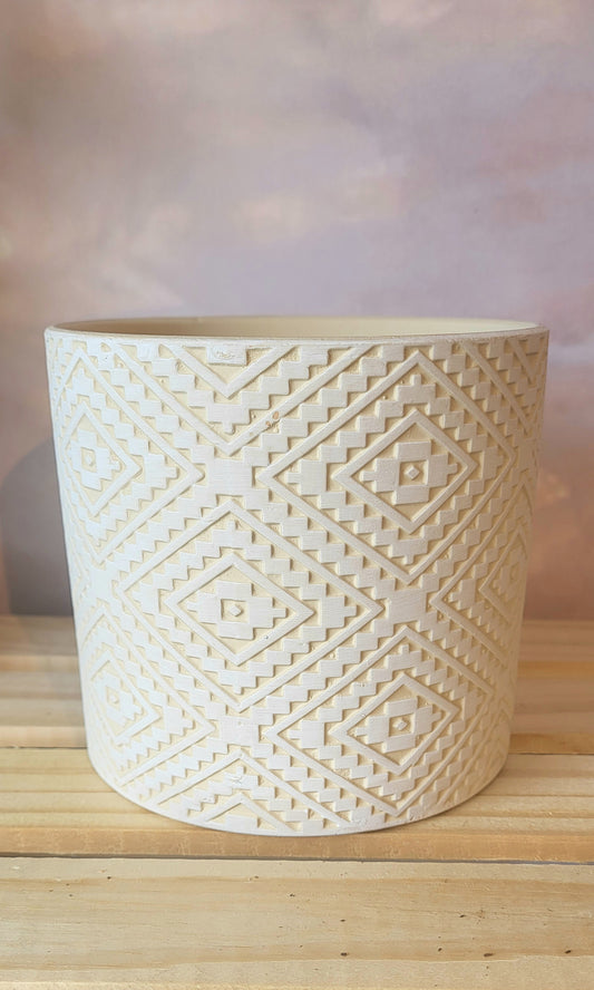 Aztec Cream and White Planter Pot