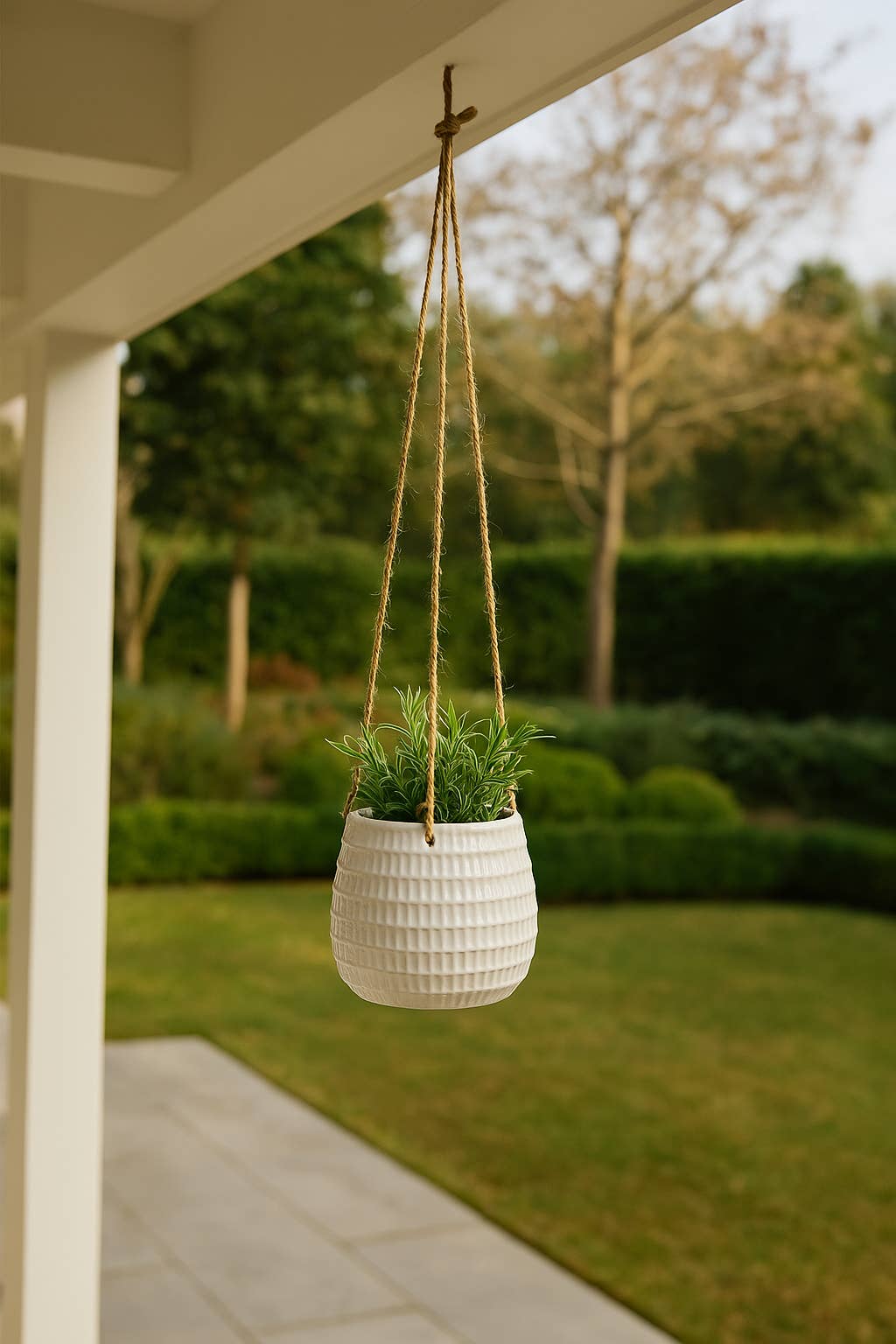 Ivory Ceramic textured Hanging Pot