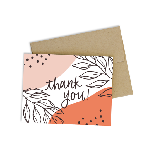 Pink Leaves Thank You Greeting Card
