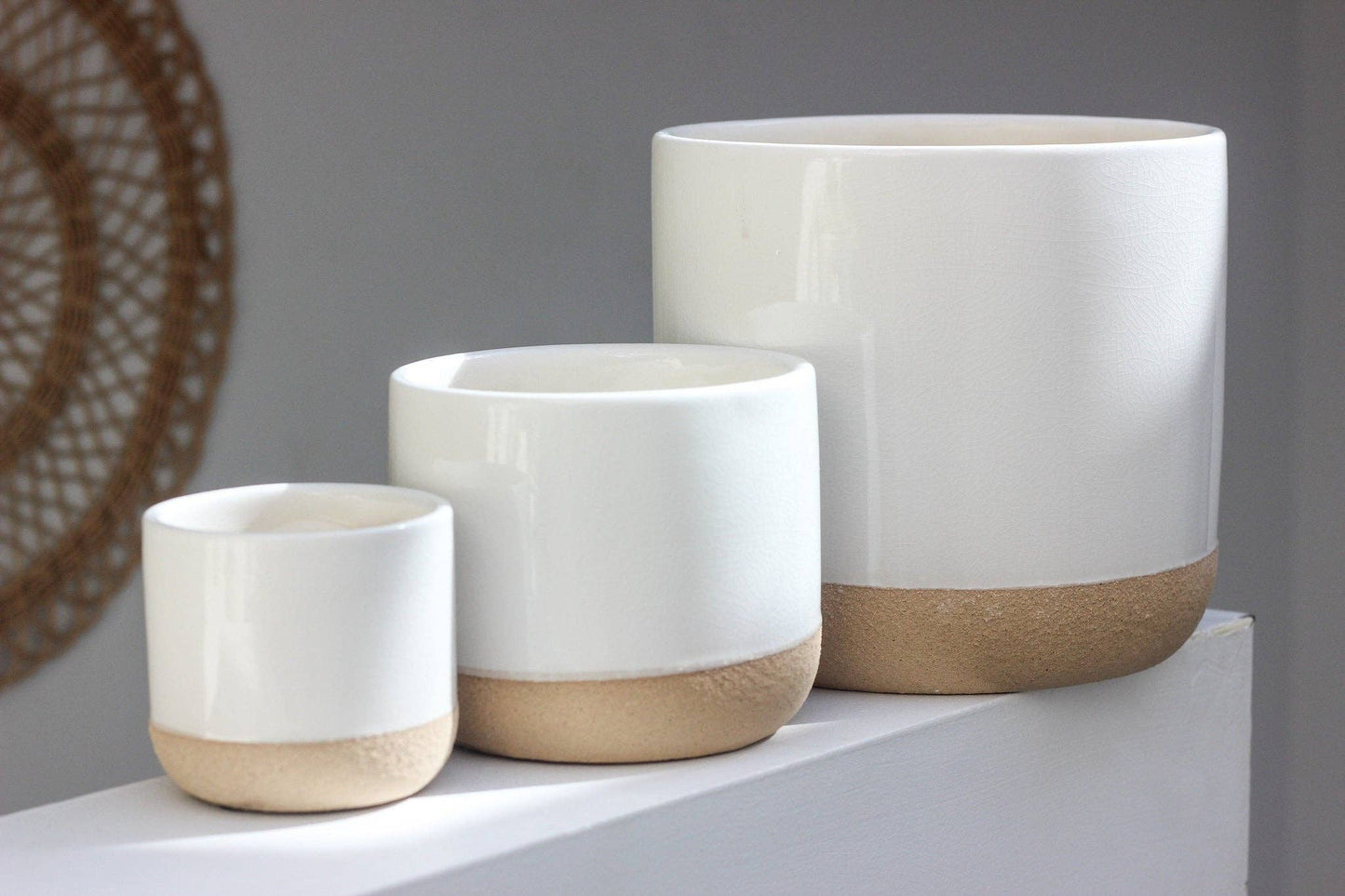 Small Ceramic Planter Pot White on Beige: 5"