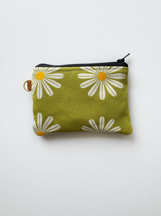 Olive Green Daisy Coin Pouch