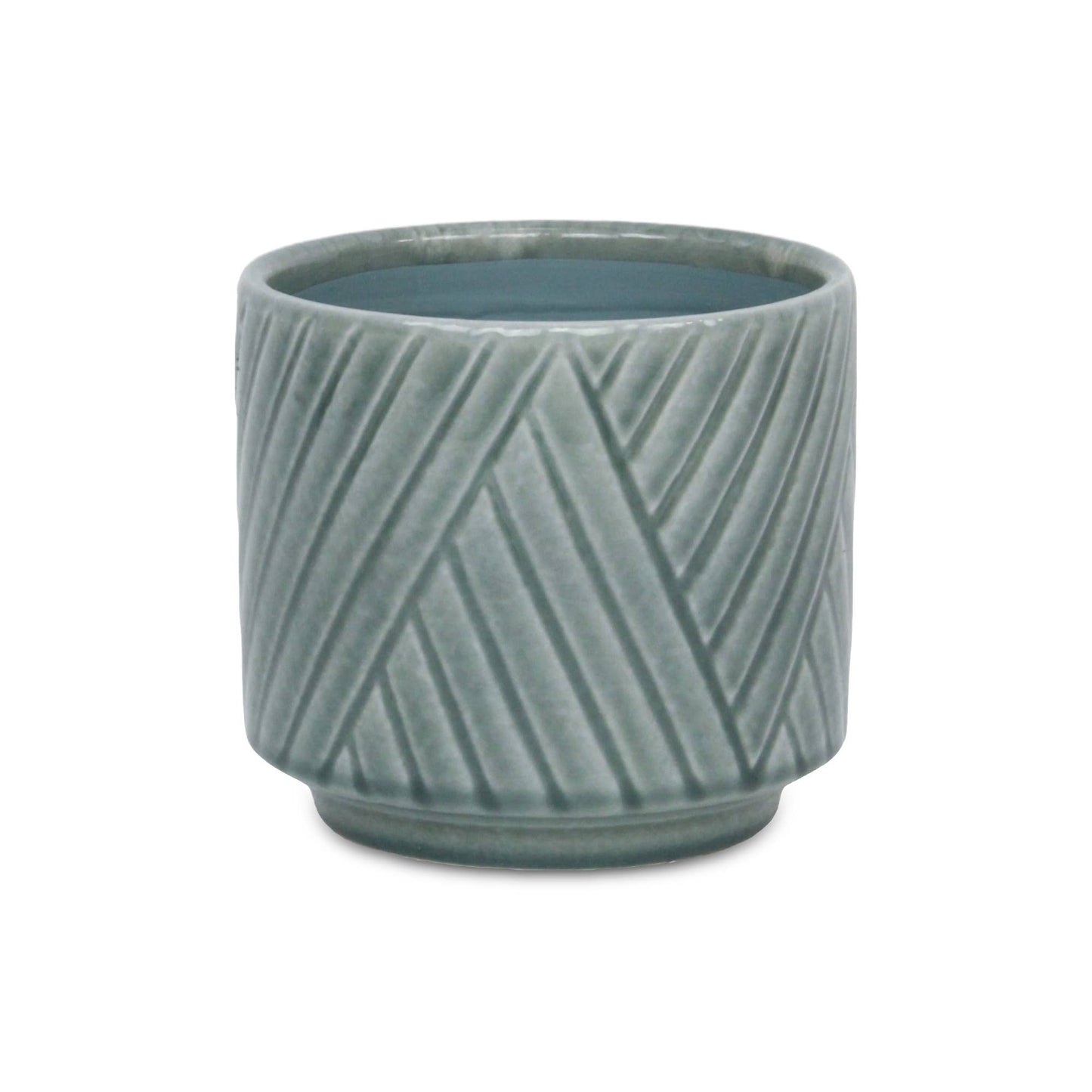 Parlora Crossed Diagonal Pattern Sage Ceramic Pot-6"