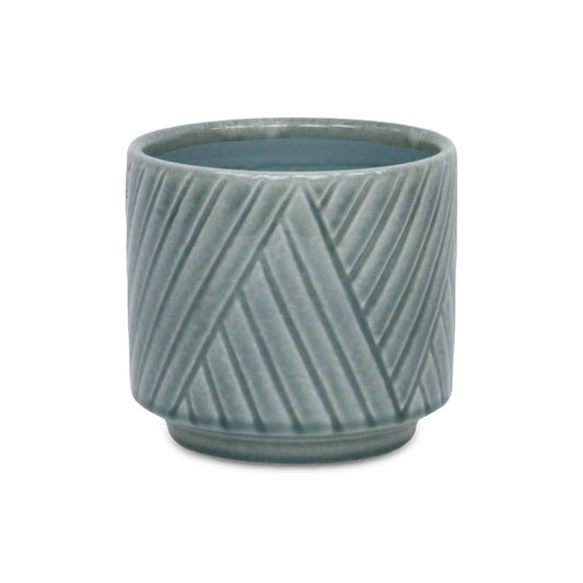 Parlora Crossed Diagonal Pattern Sage Ceramic Pot-6"