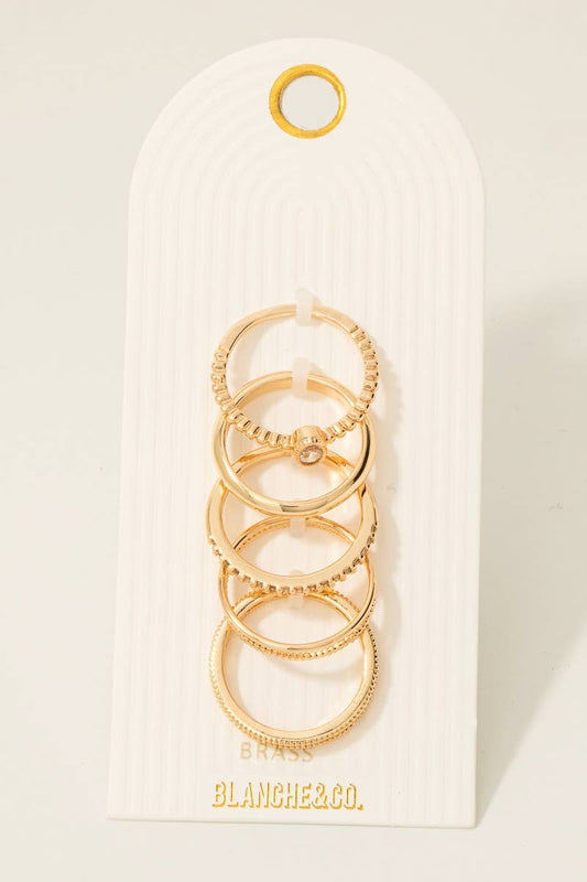 5Pc Mixed Cz Pave Band Rings Set: G