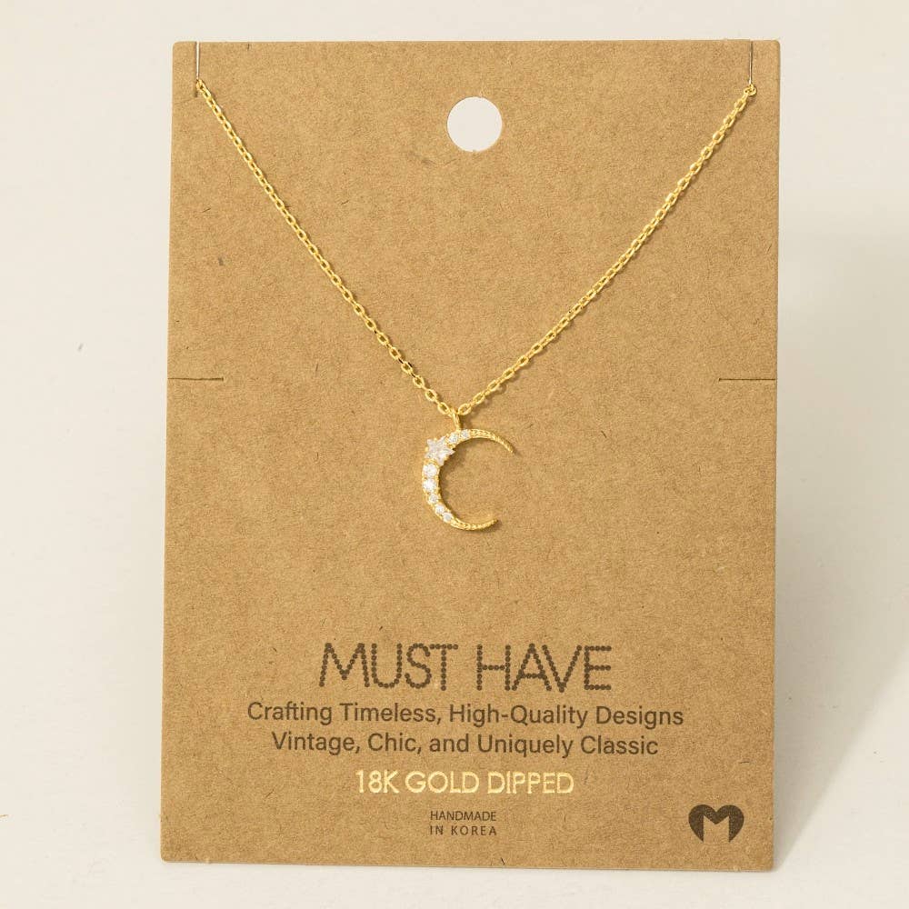 Pave Crescent Moon Pendant Necklace: S