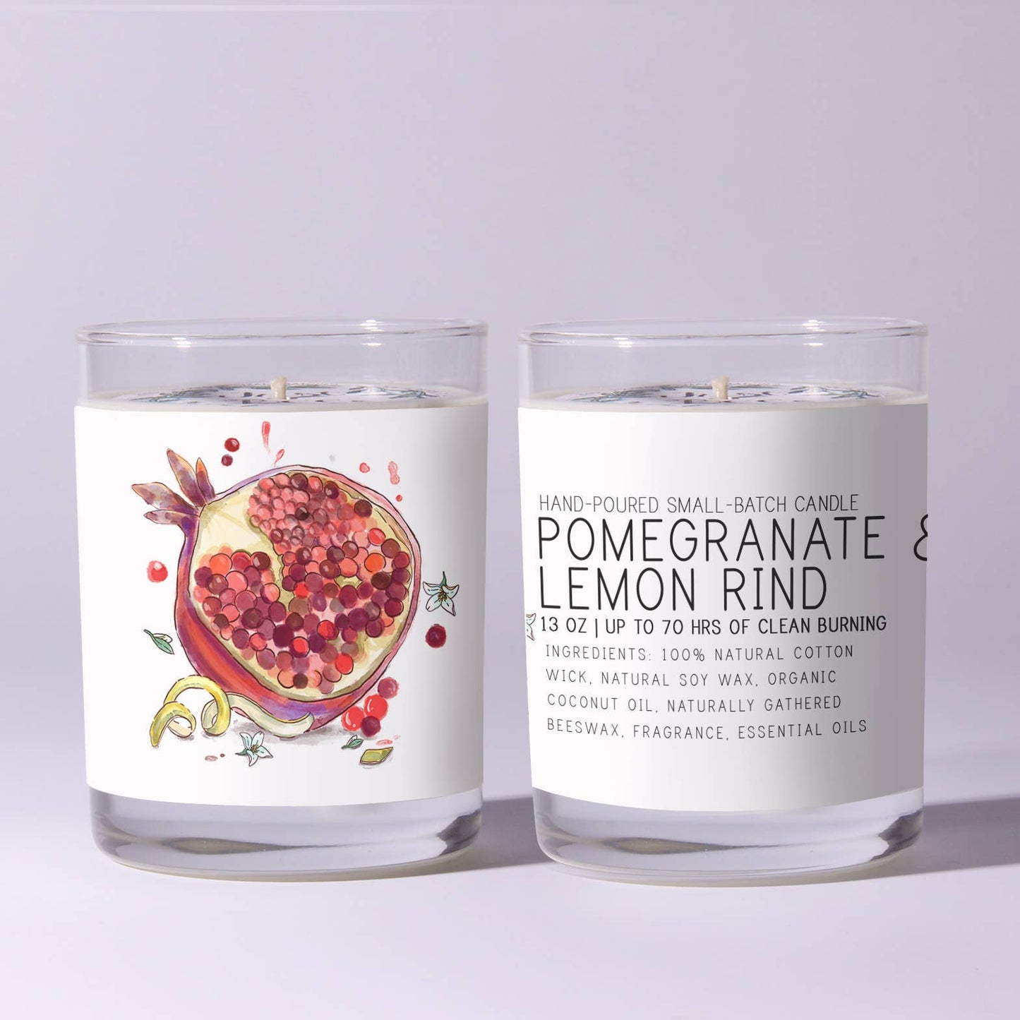Pomegranate & Lemon Rind - Just Bee Candles: 13 oz (up to 70 hrs of clean burning)