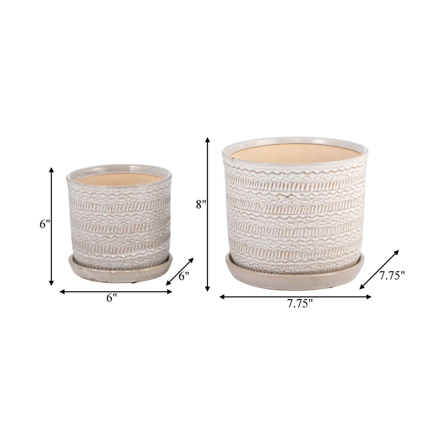 Ivory Ceramic Pot with Tribal Pattern