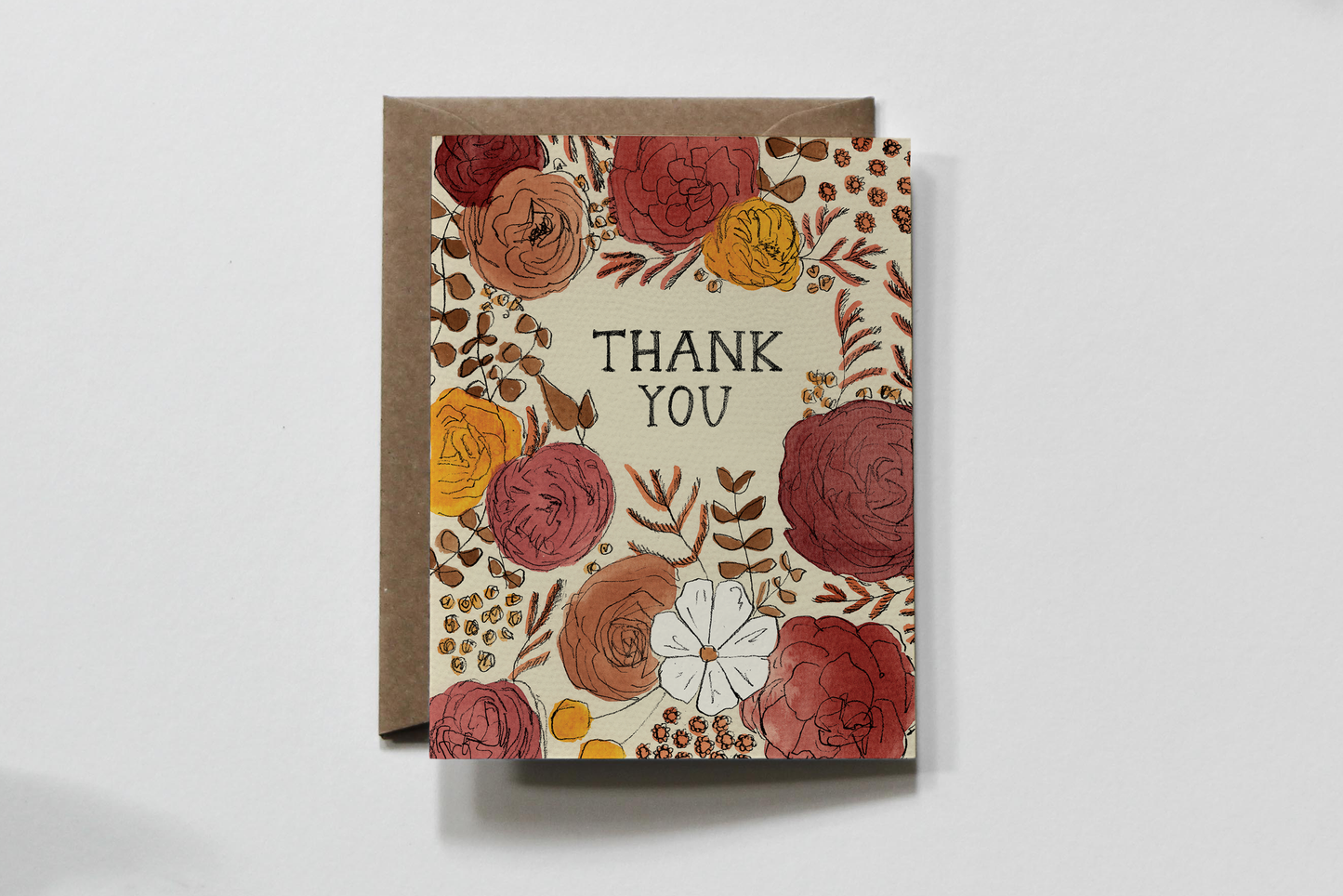 Thank You Greeting Card-Mauves & Orange Flowers