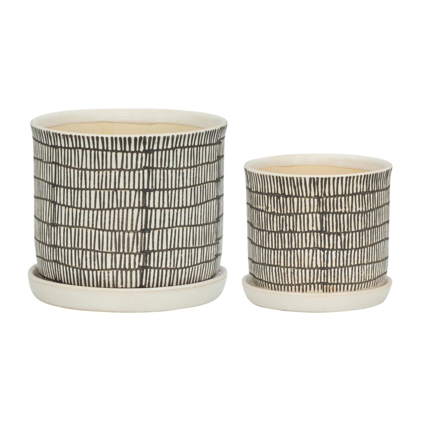 Ivory Pot with Black Lines