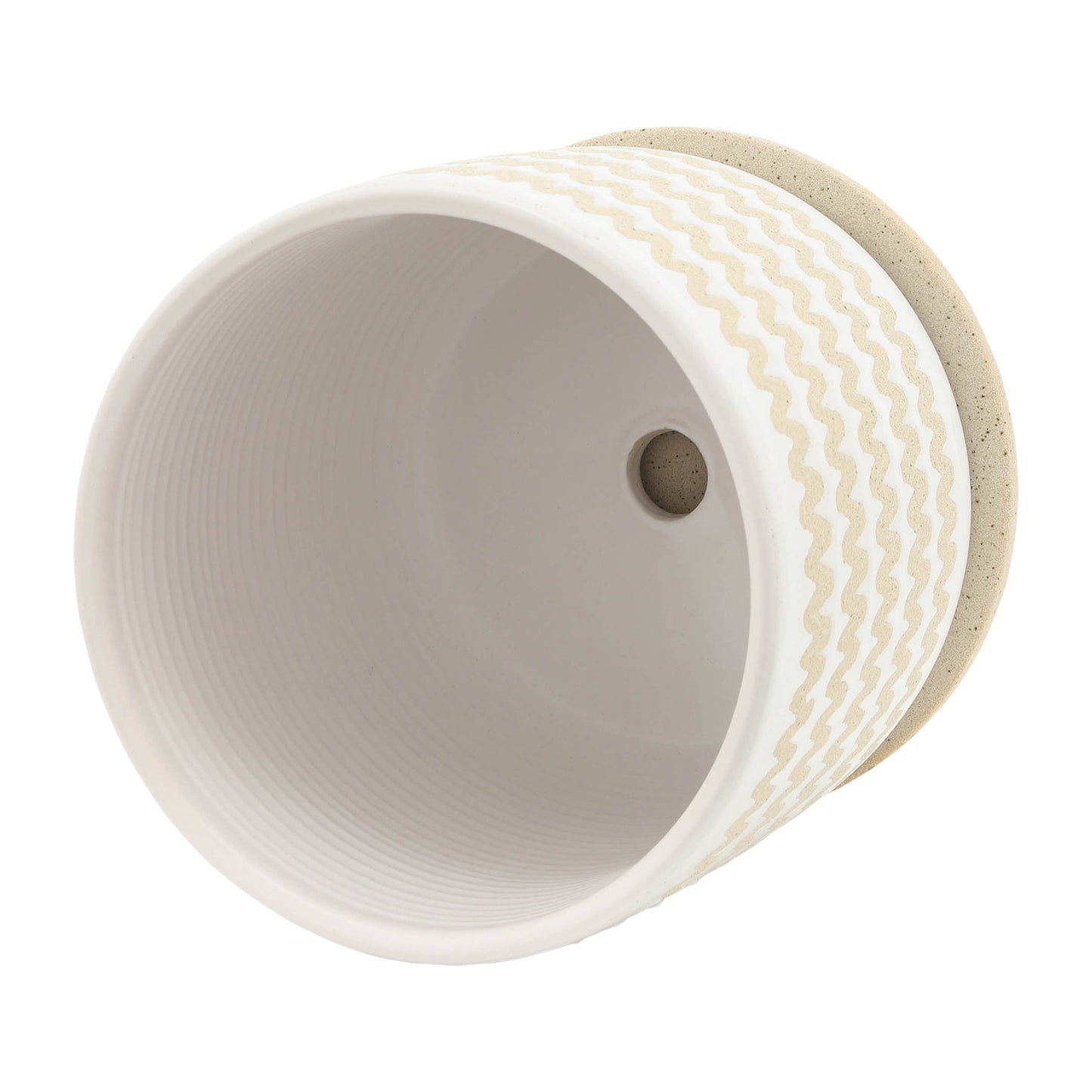 Ceramic White with Tan Zigzags Pot