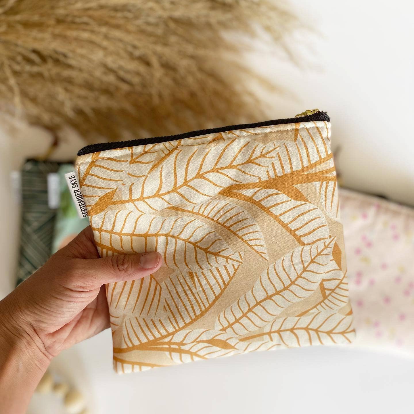 Orange Banana Leaf Zippered Pouch