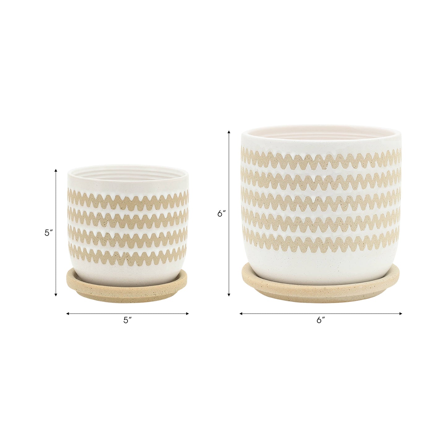 Ceramic White with Tan Zigzags Pot