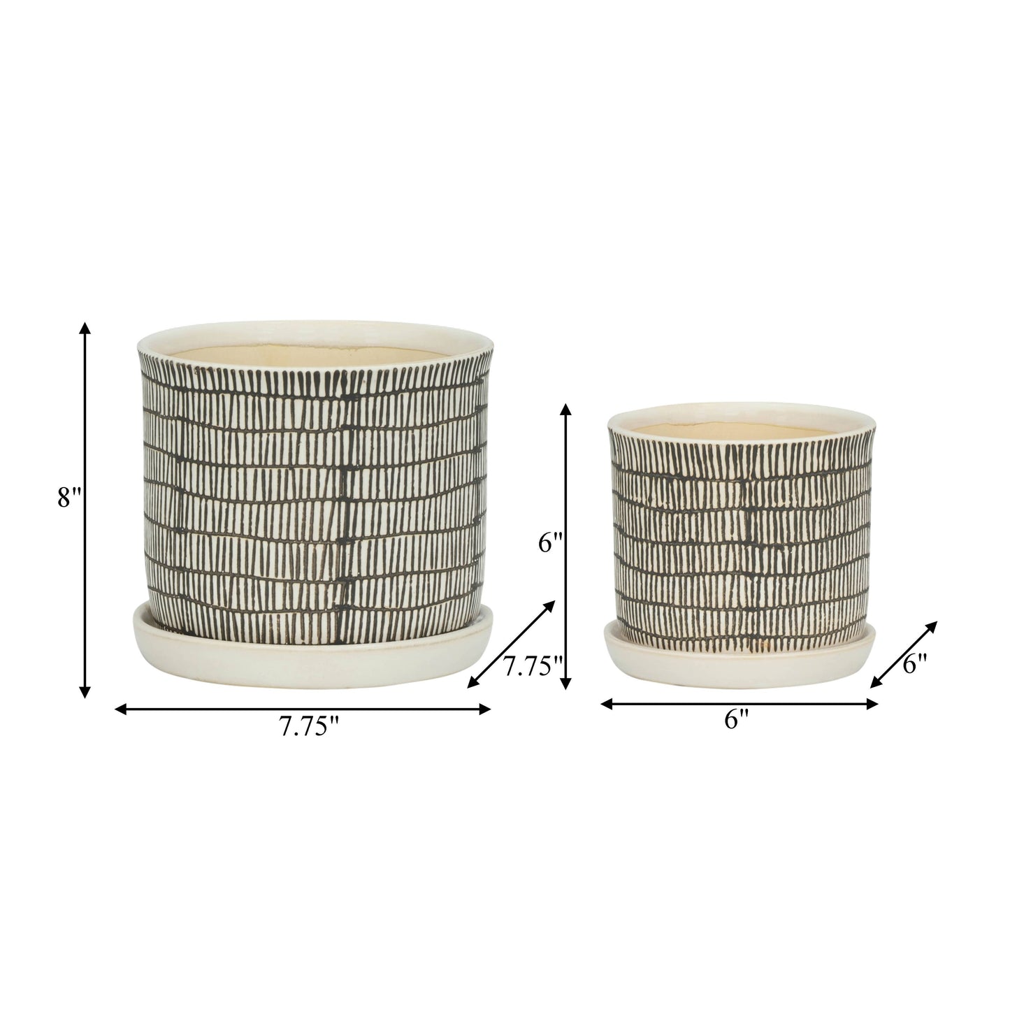 Ivory Pot with Black Lines