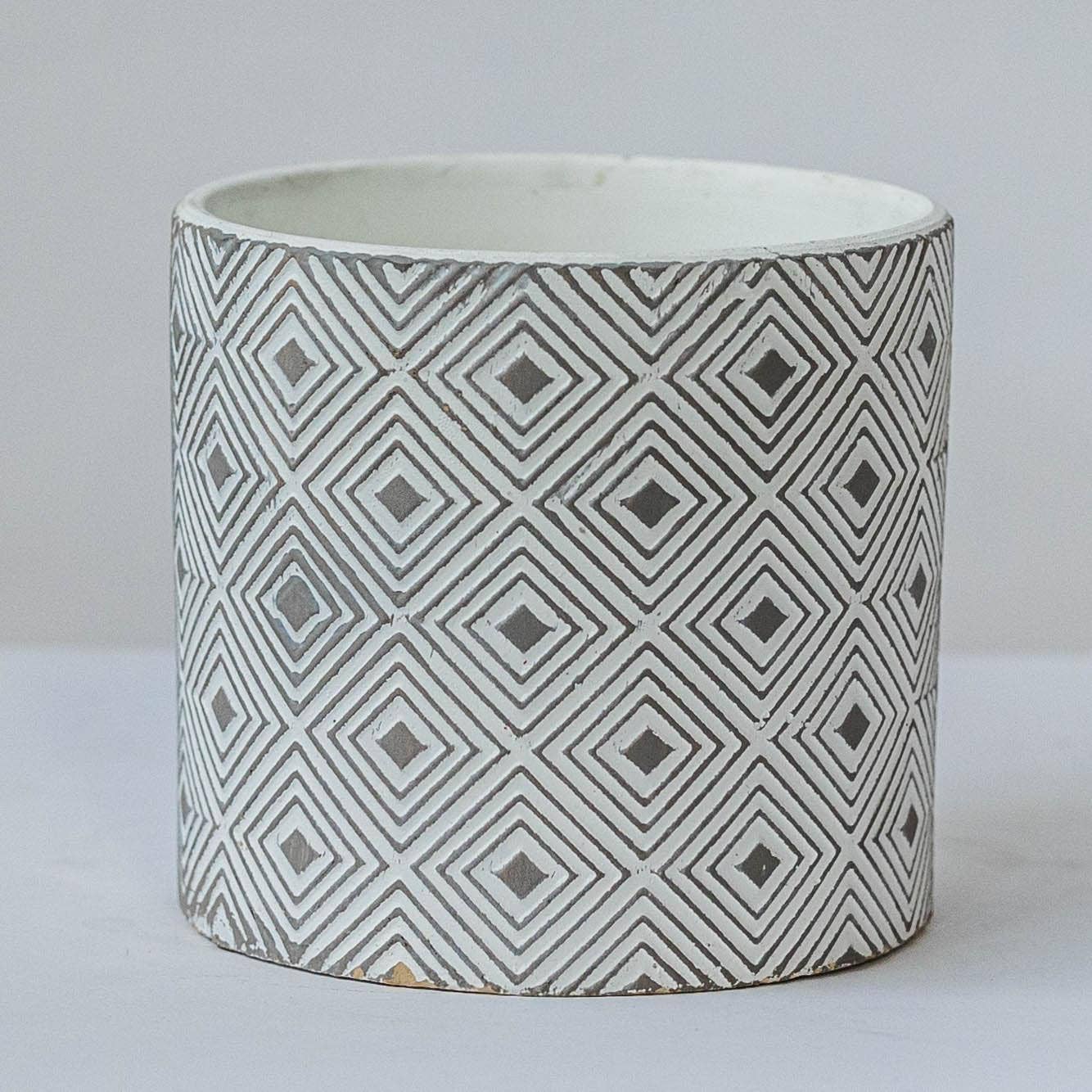 Geometric Cement Planter- Grey/White