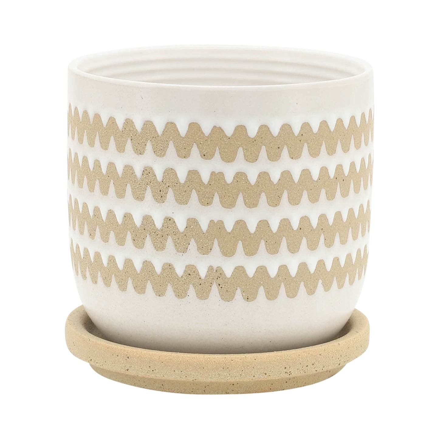 Ceramic White with Tan Zigzags Pot