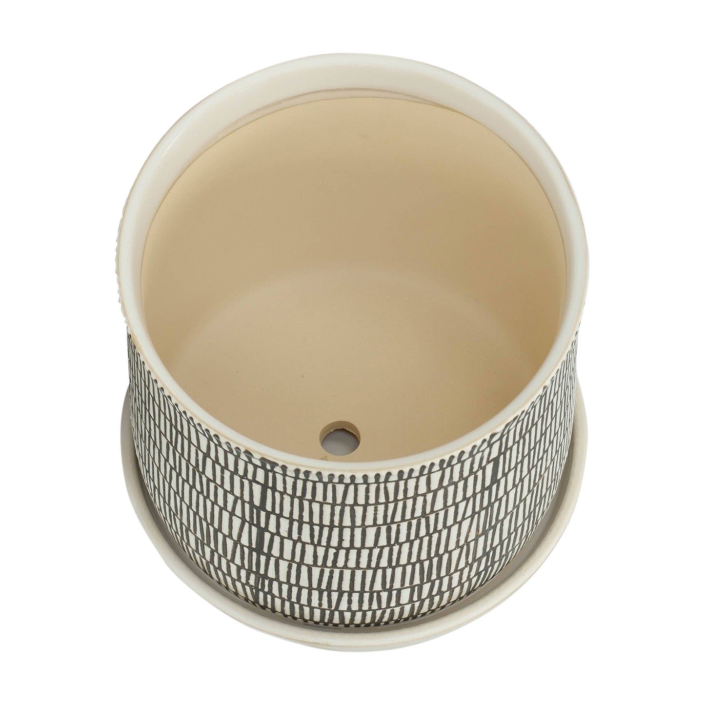 Ivory Pot with Black Lines