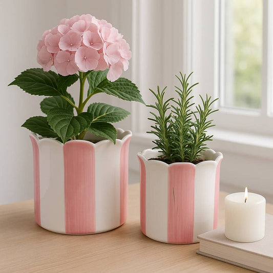 Pink Ceramic Striped Scallop Pot