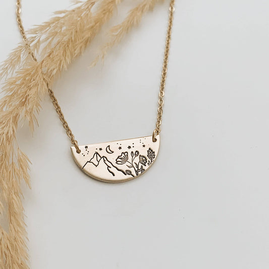 Wildflower Mountain Sky Semi-Circle Necklace: NuGold