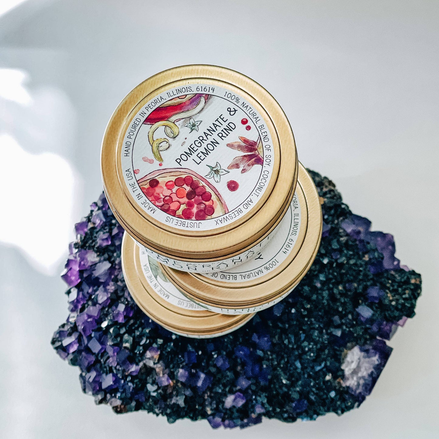 Pomegranate & Lemon Rind - Just Bee Candles: 13 oz (up to 70 hrs of clean burning)