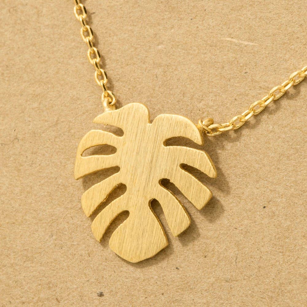 Gold Dipped Monstera Leaf Pendant Necklace: R