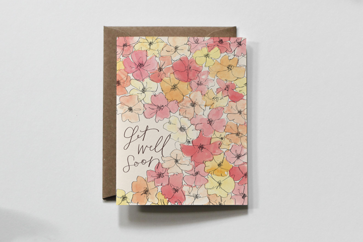 Get Well Soon Greeting Card-Pink Flowers