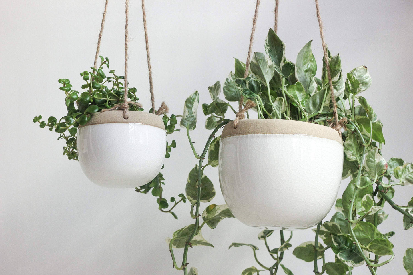 Ceramic Hanging Planter Pot White and Beige: 5"