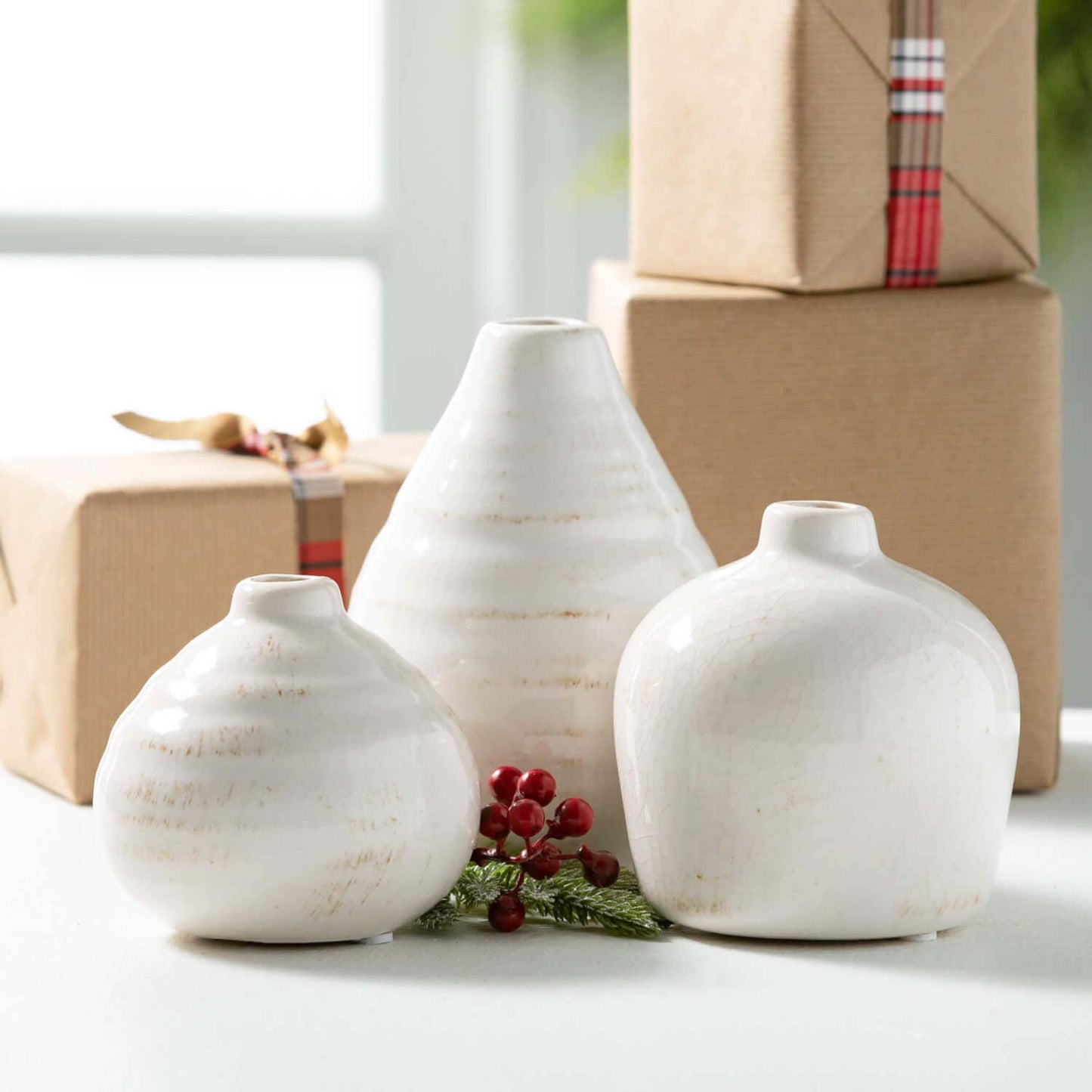 Gloss White Ceramic Budvase Set of 3