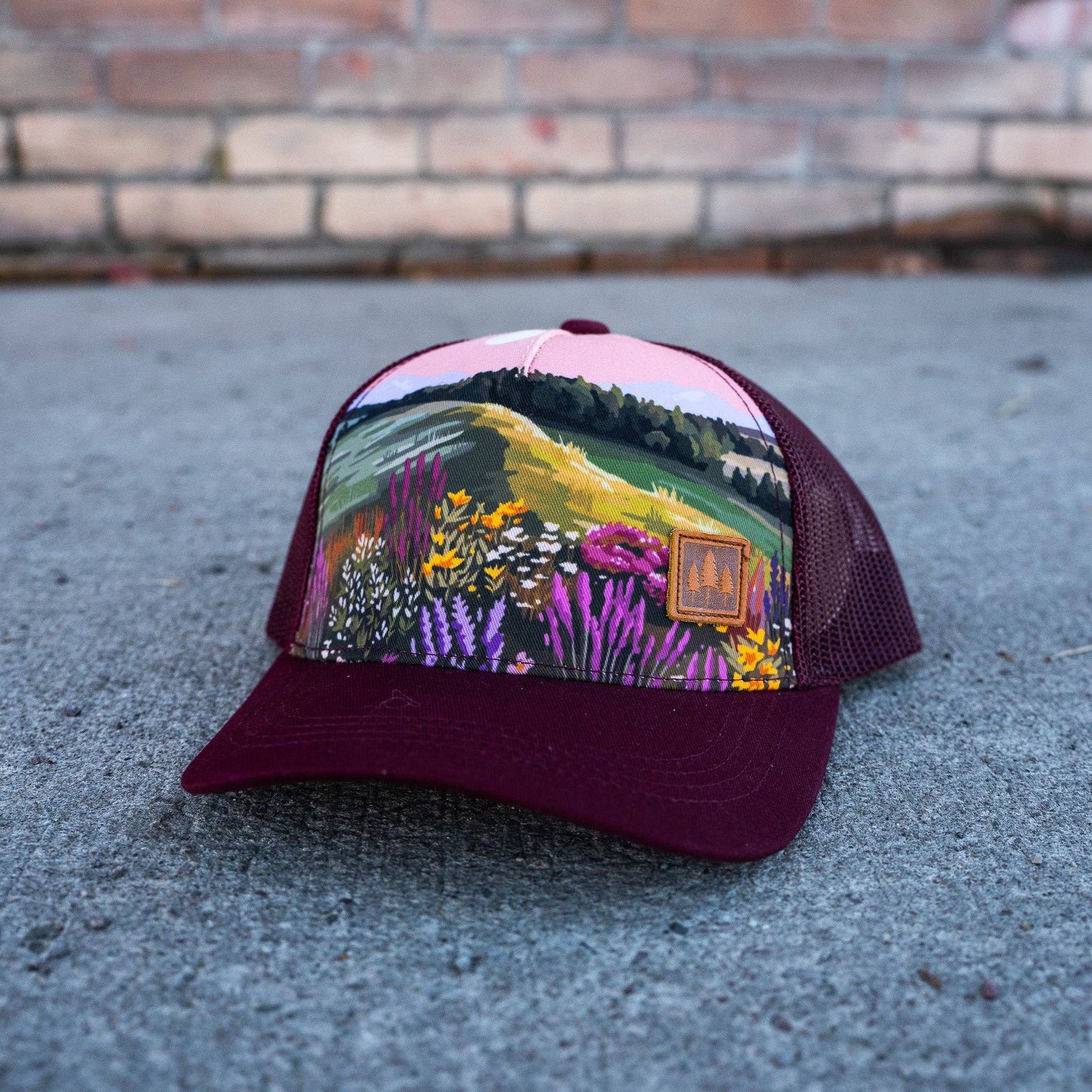 Wildflower Field Trucker Hat - Maroon