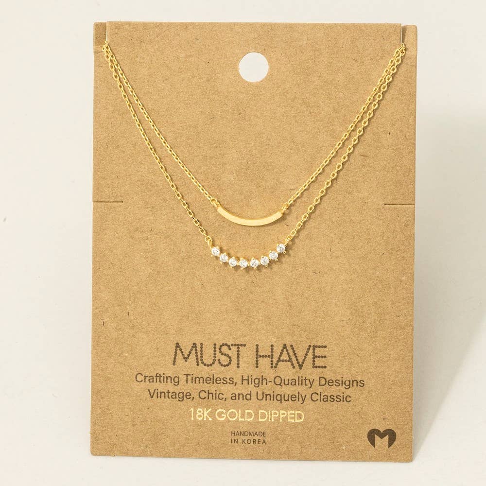 Layered Rhinestone Curved Bar Necklace: G